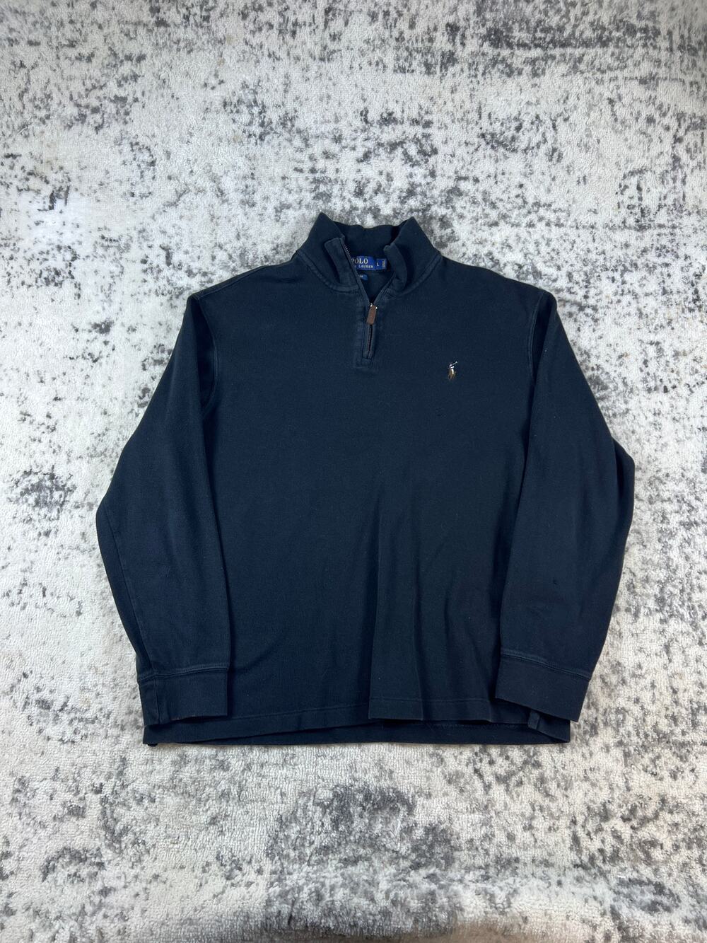 Polo Ralph Lauren Sweater Mens L Black 1/4 Zip Estate Rib Mock Neck Minimalist
